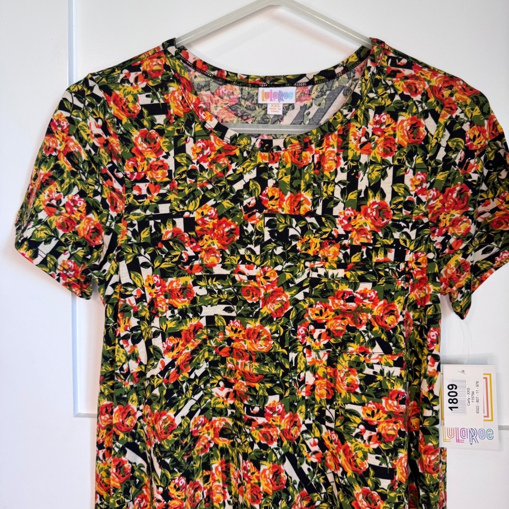 NWT LuLaRoe Carly Floral Geometric Swing Dress Hi Low Hem Womens Size XXS Orange